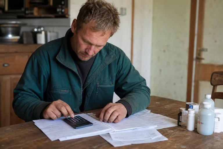 Landwirt berechnet Dokumentationsaufwand mit Belegen und Kalender